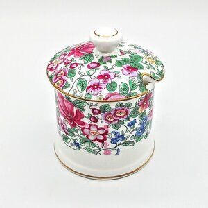 Vintage Crown Staffordshire Thousand Flowers Fine Bone China Covered Jam Pot